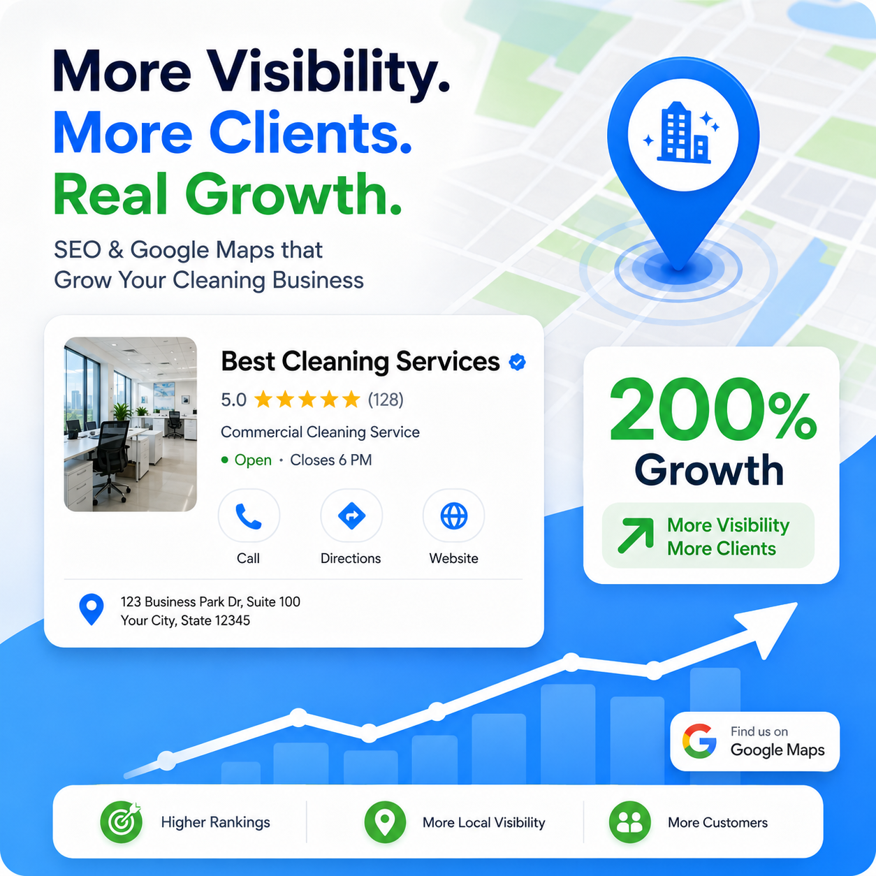 Commercial cleaning company presenting a polished brand presence and professional service image